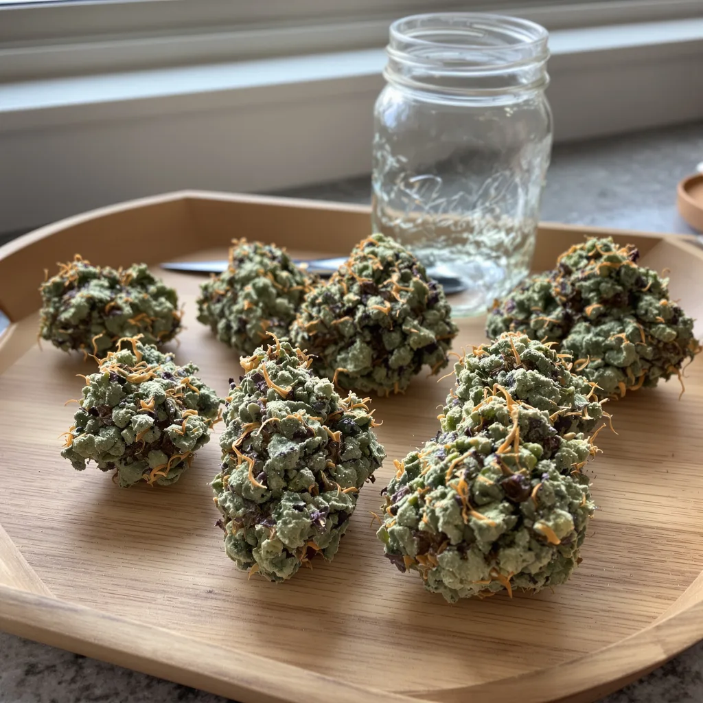 24k Gold 43% indica / 57% sativa flower with visible trichomes