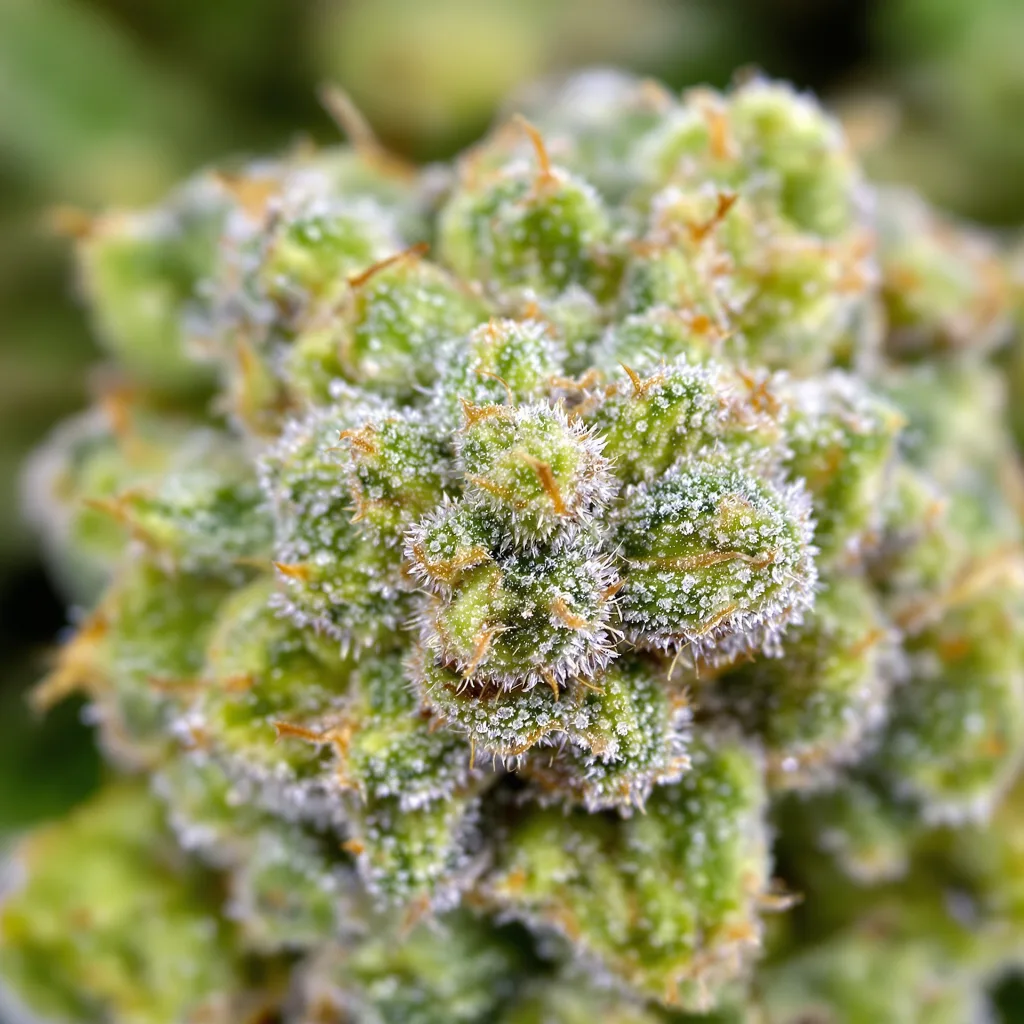 3 Kings cannabis bud close-up showing lime-green airy structure