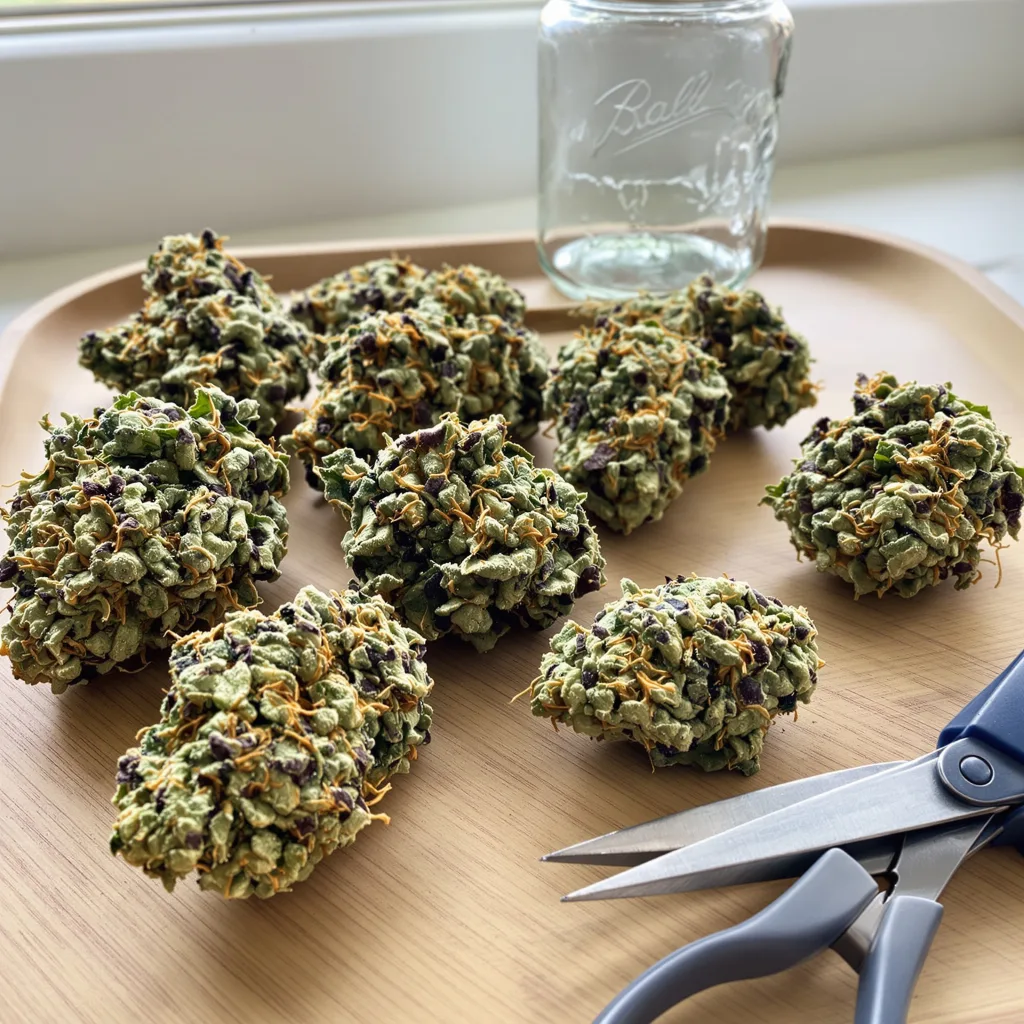 303 OG 58% indica / 42% sativa flower with visible trichomes