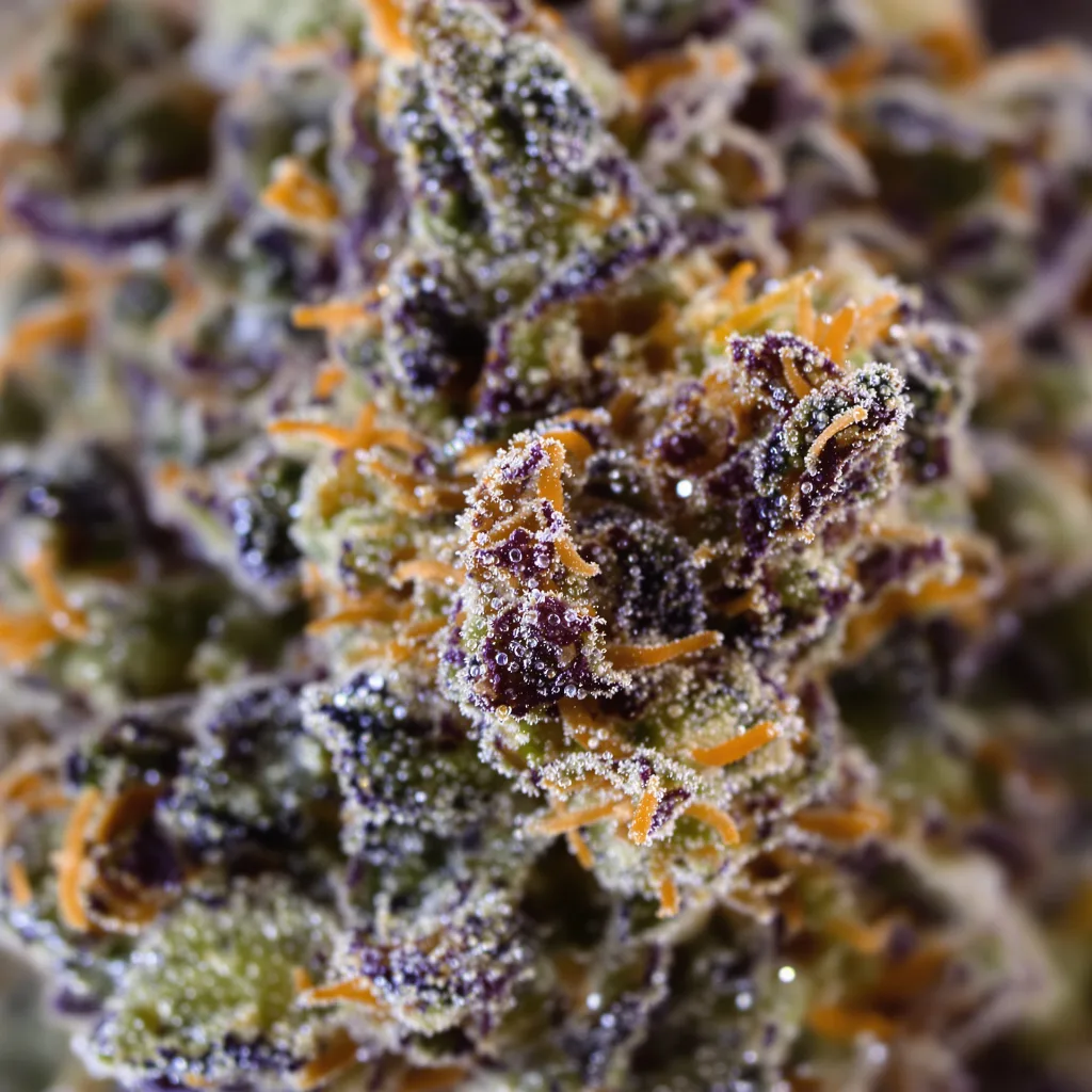 3X Crazy cannabis bud close-up showing dense purple-tinged calyxes