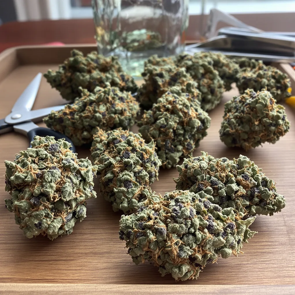 3X Crazy 82% indica / 18% sativa flower with visible trichomes