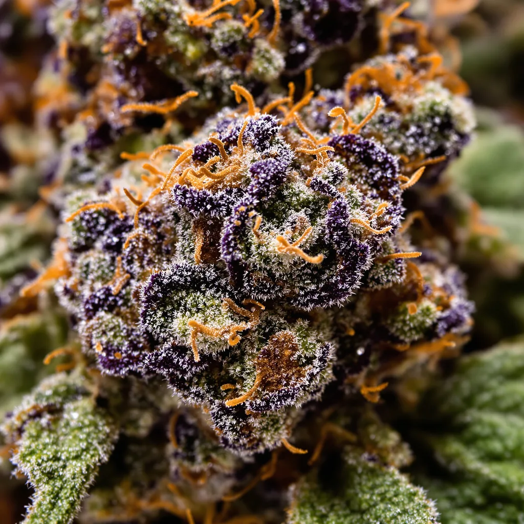 3X Crazy cannabis bud close-up showing dense purple-tinged calyxes