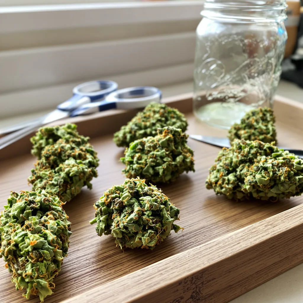 5 Alive 18% indica / 82% sativa flower with visible trichomes