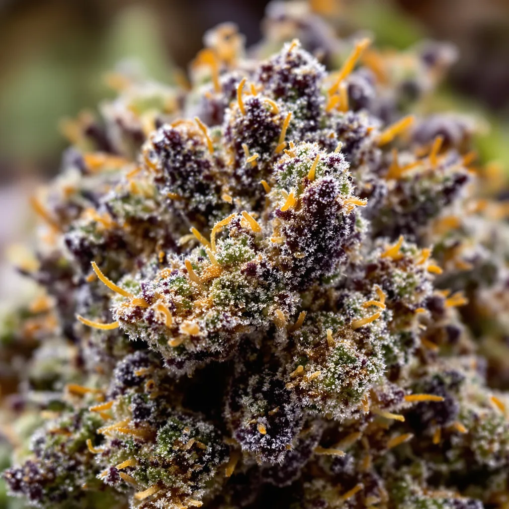 501st OG cannabis bud close-up showing dense purple-tinged calyxes