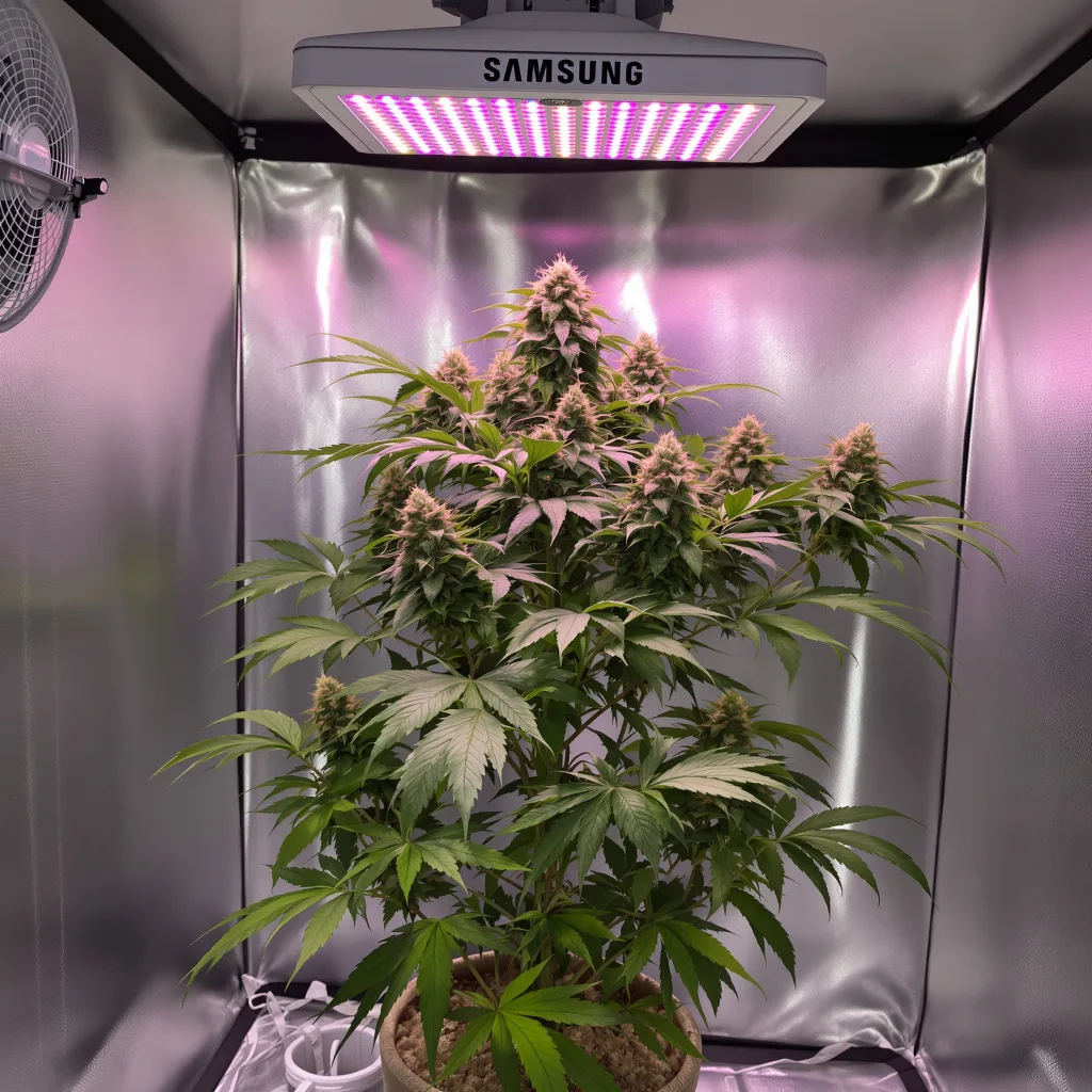 A-10 70% indica / 20% sativa flower with visible trichomes