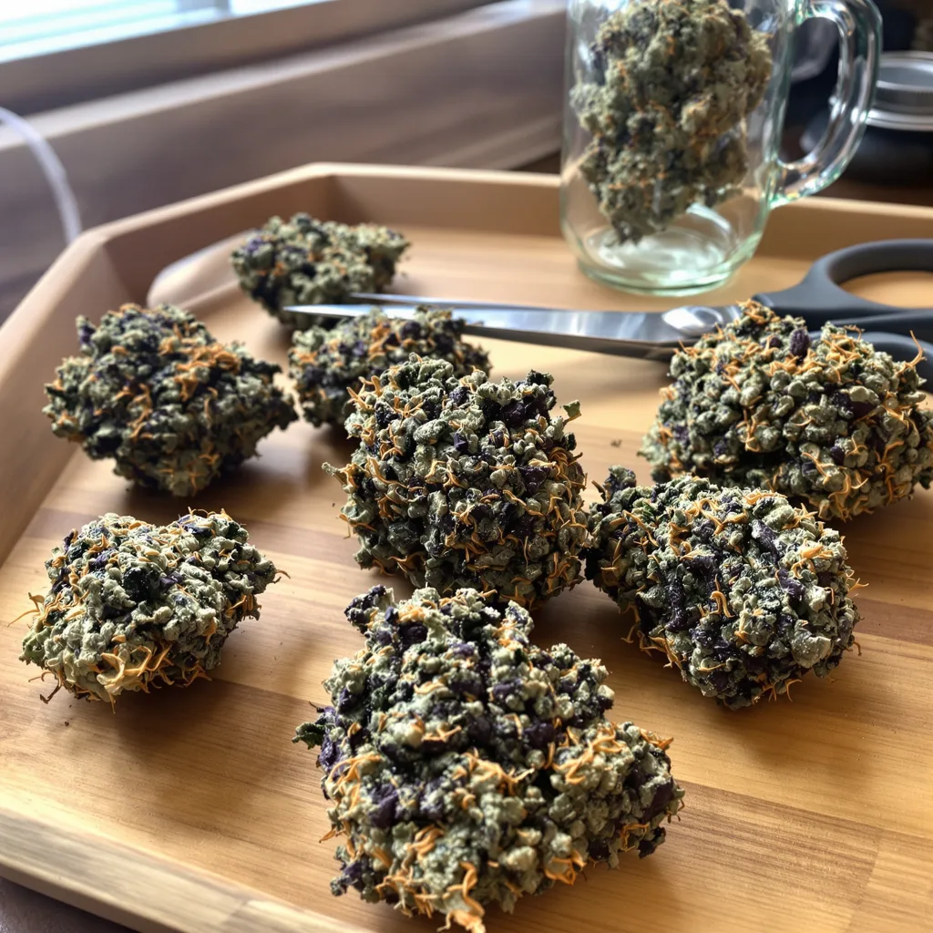 A-Train 79% indica / 21% sativa flower with visible trichomes