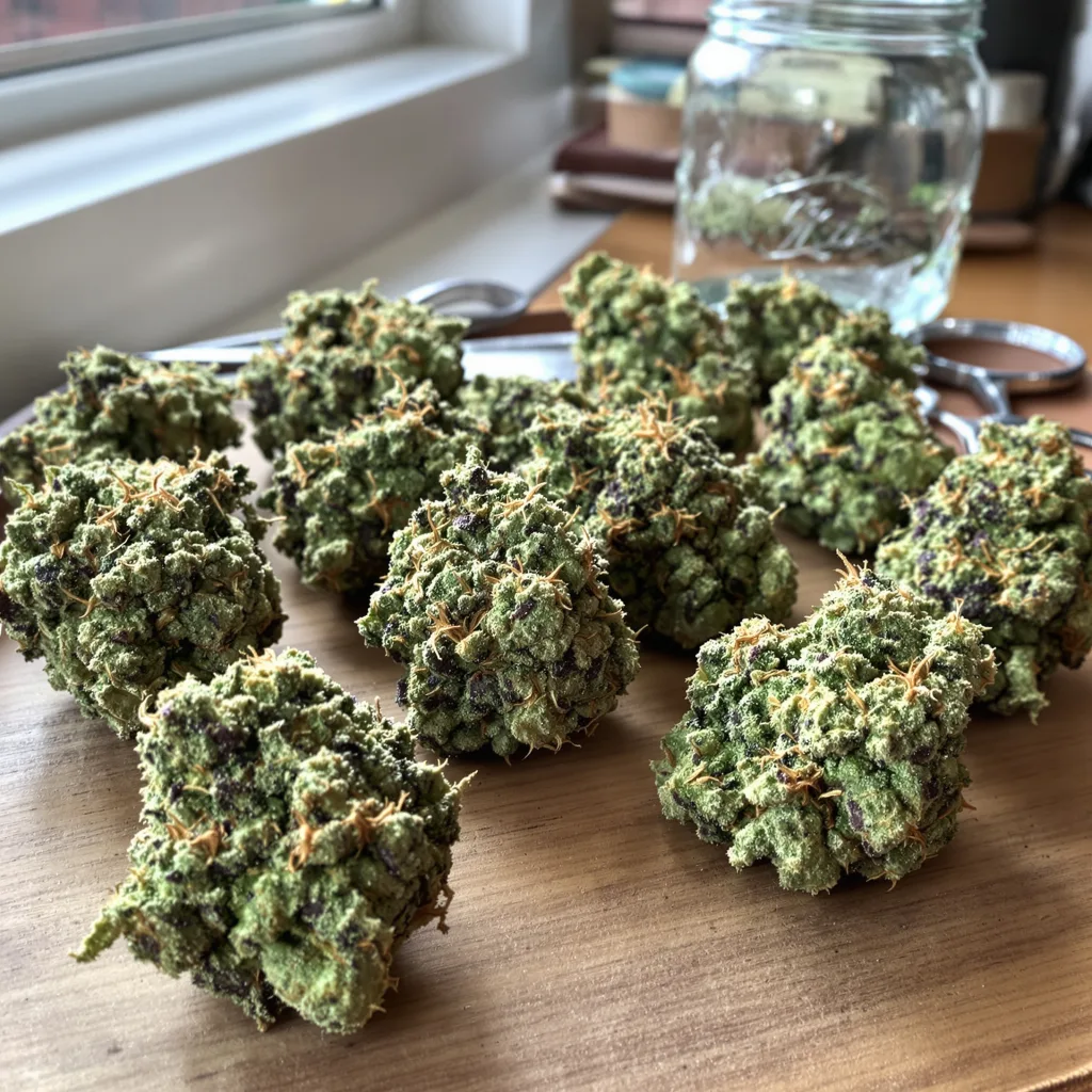Aberdeen 40% indica / 60% sativa flower with visible trichomes