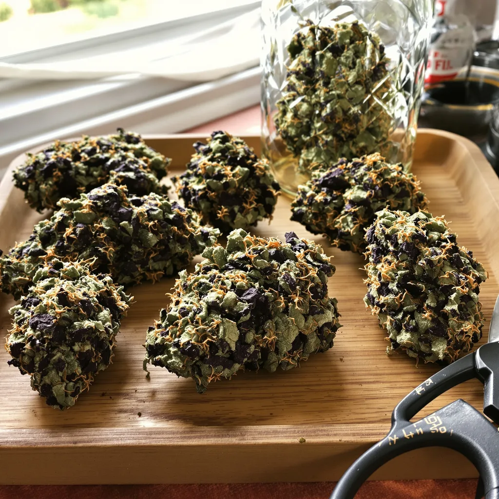 Abusive OG 85% indica / 15% sativa flower with visible trichomes