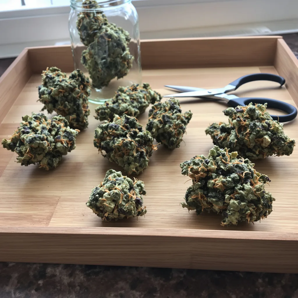 Ace Killer OG 66% indica / 34% sativa flower with visible trichomes