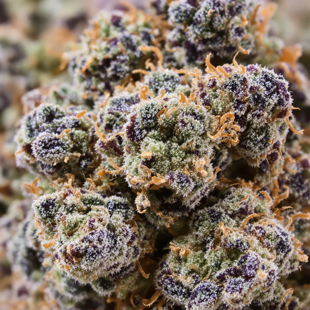 Ace Killer OG cannabis bud close-up showing dense purple-tinged calyxes