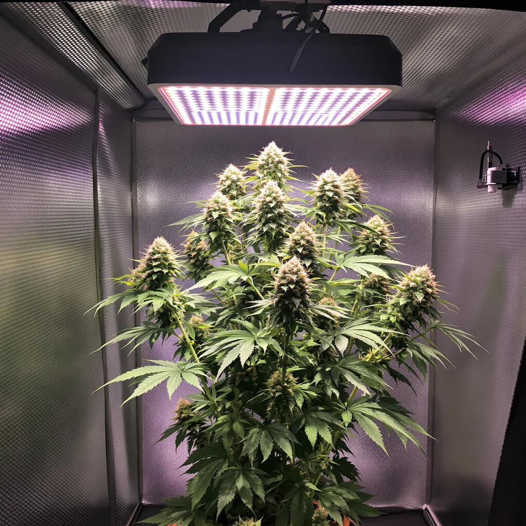 Adios 58% indica / 42% sativa flower with visible trichomes