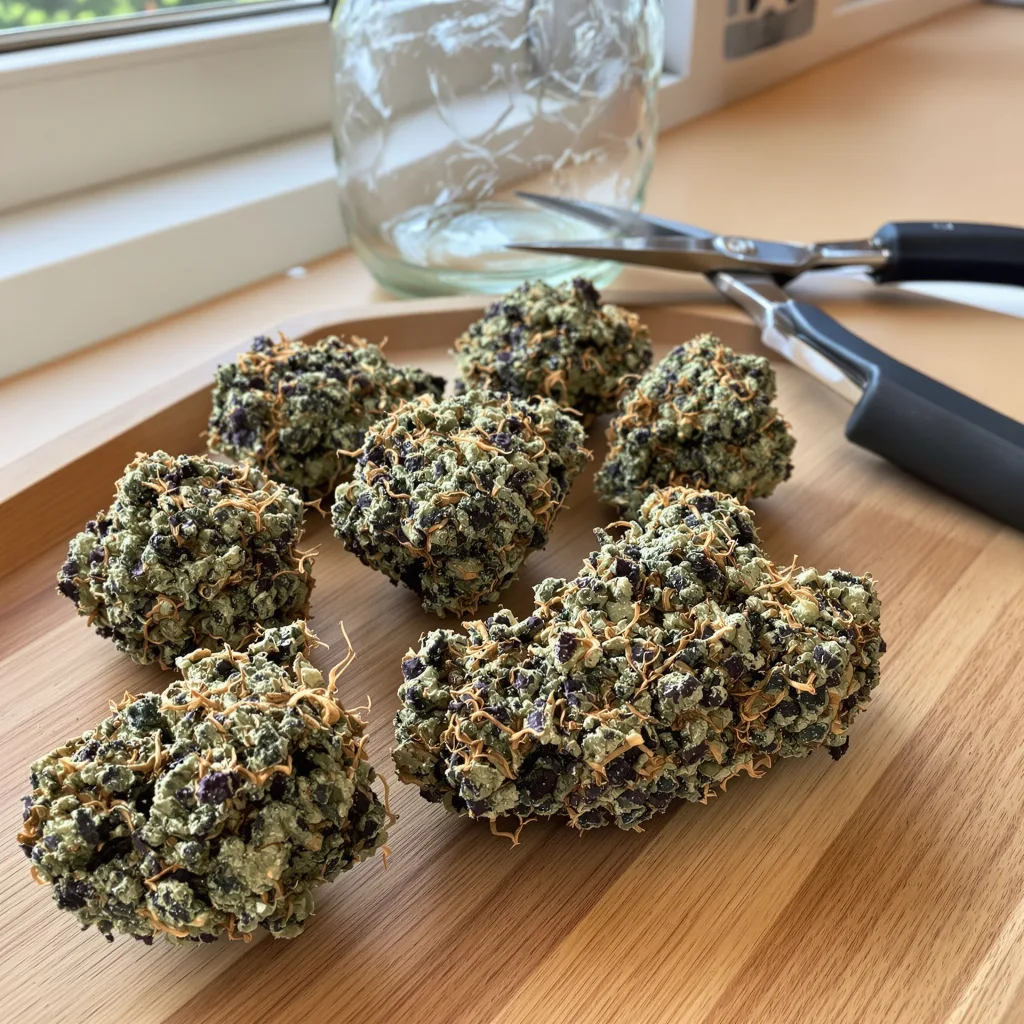 Afghan 70% indica / 30% sativa flower with visible trichomes