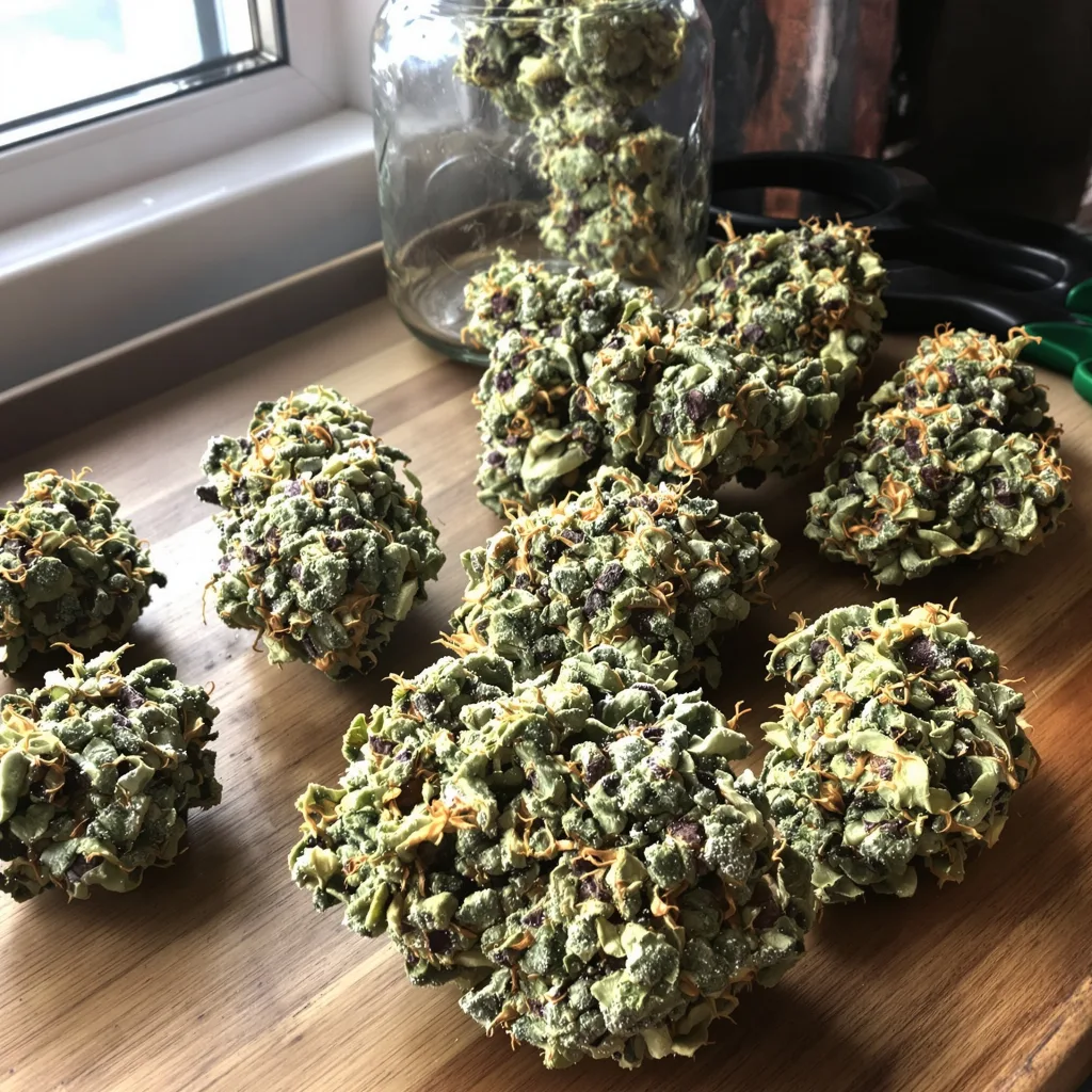 Afghan Big Bud 56% indica / 44% sativa flower with visible trichomes