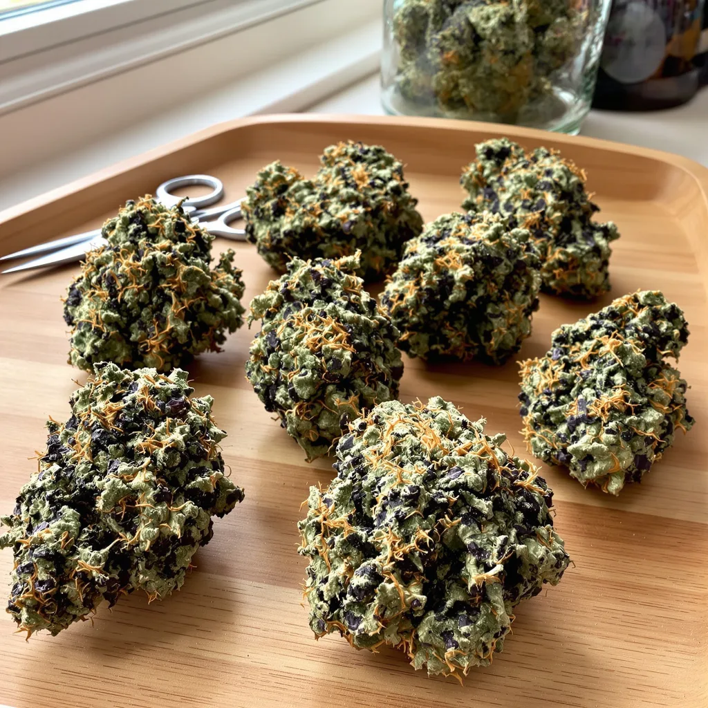 Afghan Skunk 69% indica / 31% sativa flower with visible trichomes