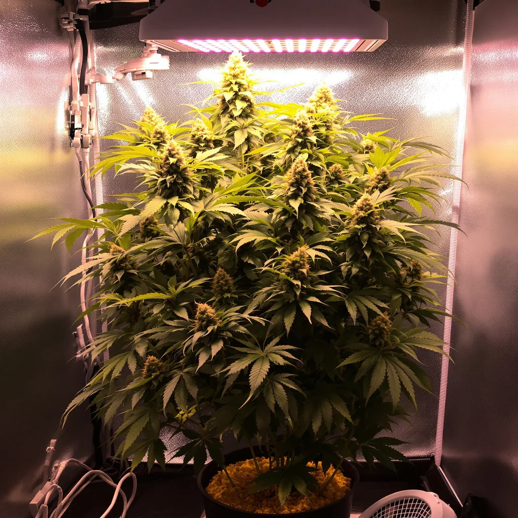 Afghan Skunk 69% indica / 31% sativa flower with visible trichomes