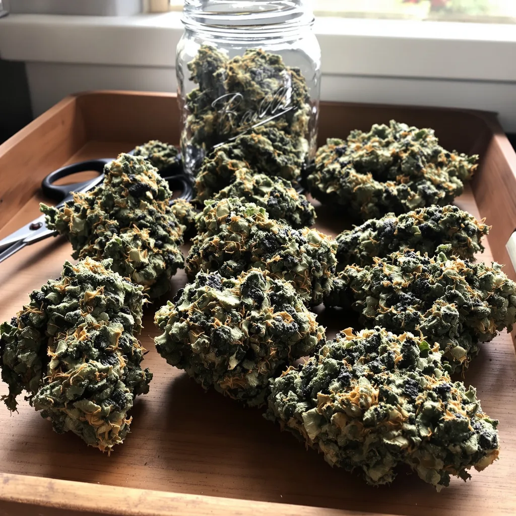 Afghani 70% indica / 30% sativa flower with visible trichomes