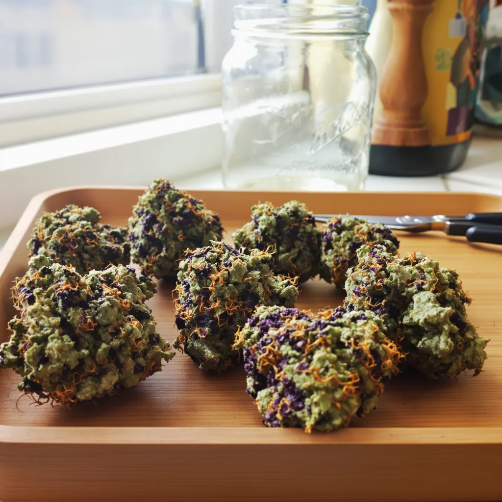 Afgoo 75% indica / 25% sativa flower with visible trichomes