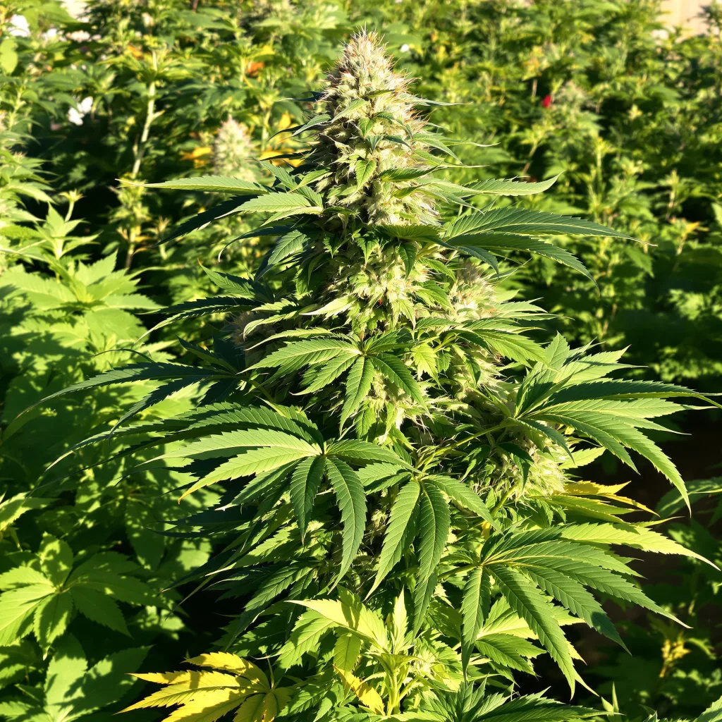 Afgoo 75% indica / 25% sativa flower with visible trichomes