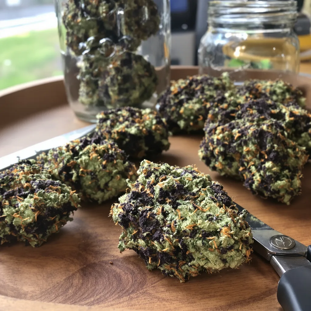 Afgooey 65% indica / 35% sativa flower with visible trichomes