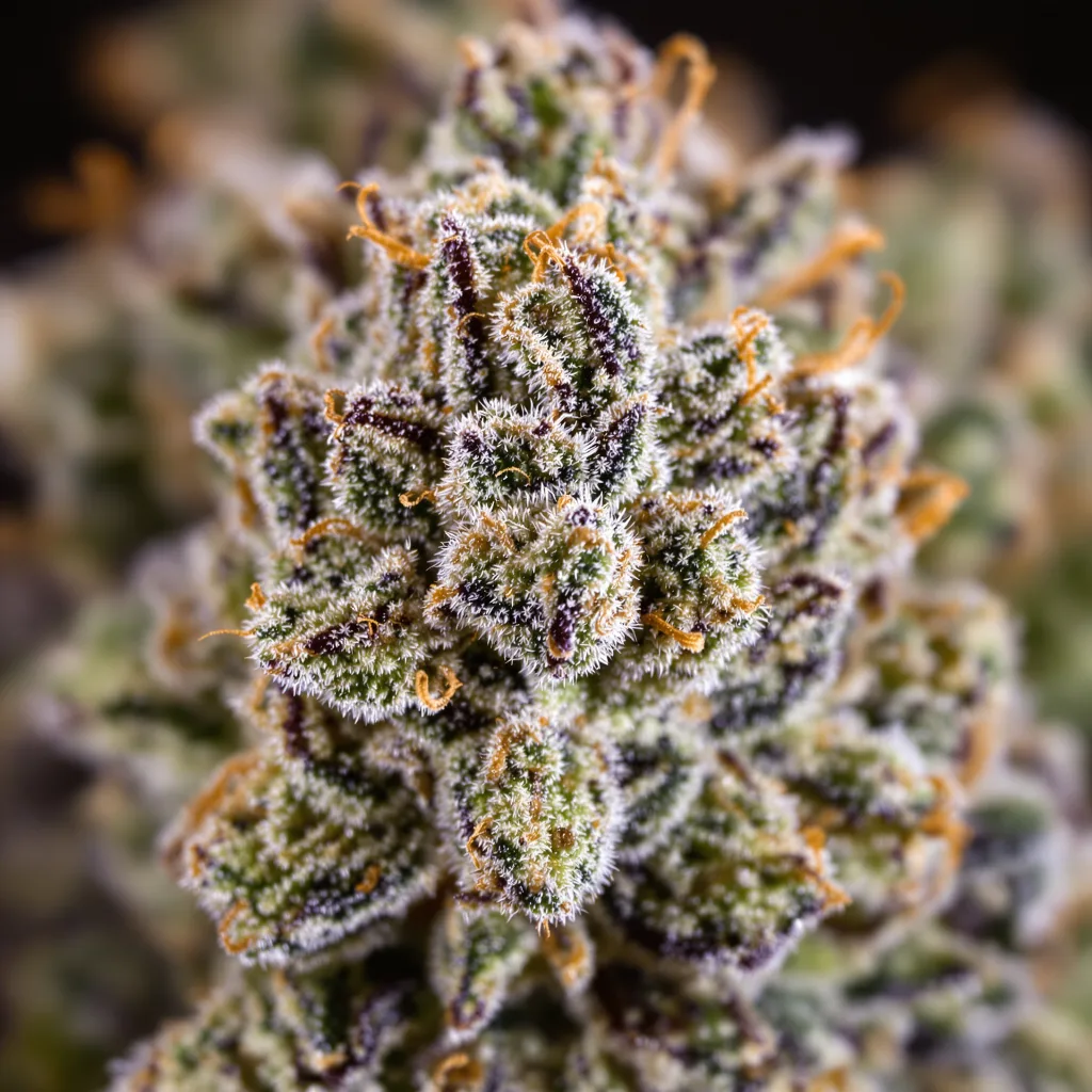 Afwreck cannabis bud close-up showing balanced bud structure with frosted trichomes