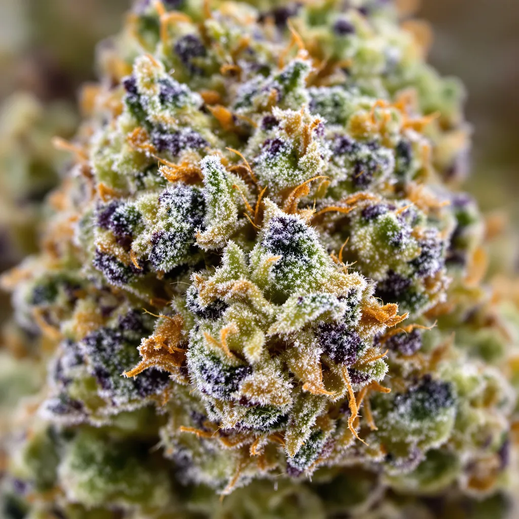 Agent Orange cannabis bud close-up showing dense forest-green nugs