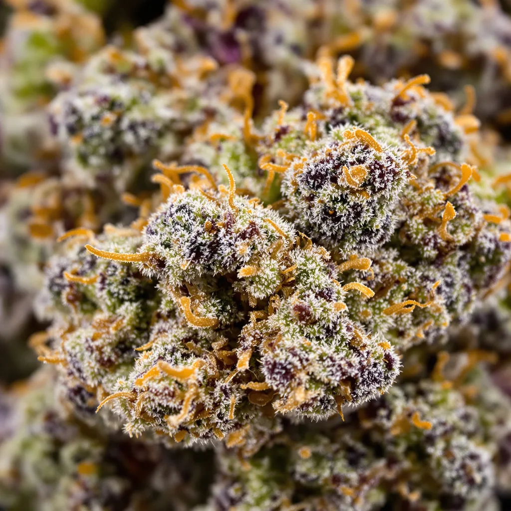 Agent Orange cannabis bud close-up showing dense forest-green nugs