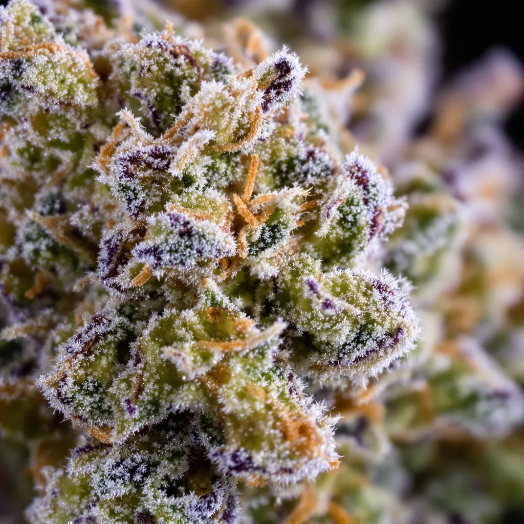 AK-48 cannabis bud close-up showing balanced bud structure with frosted trichomes