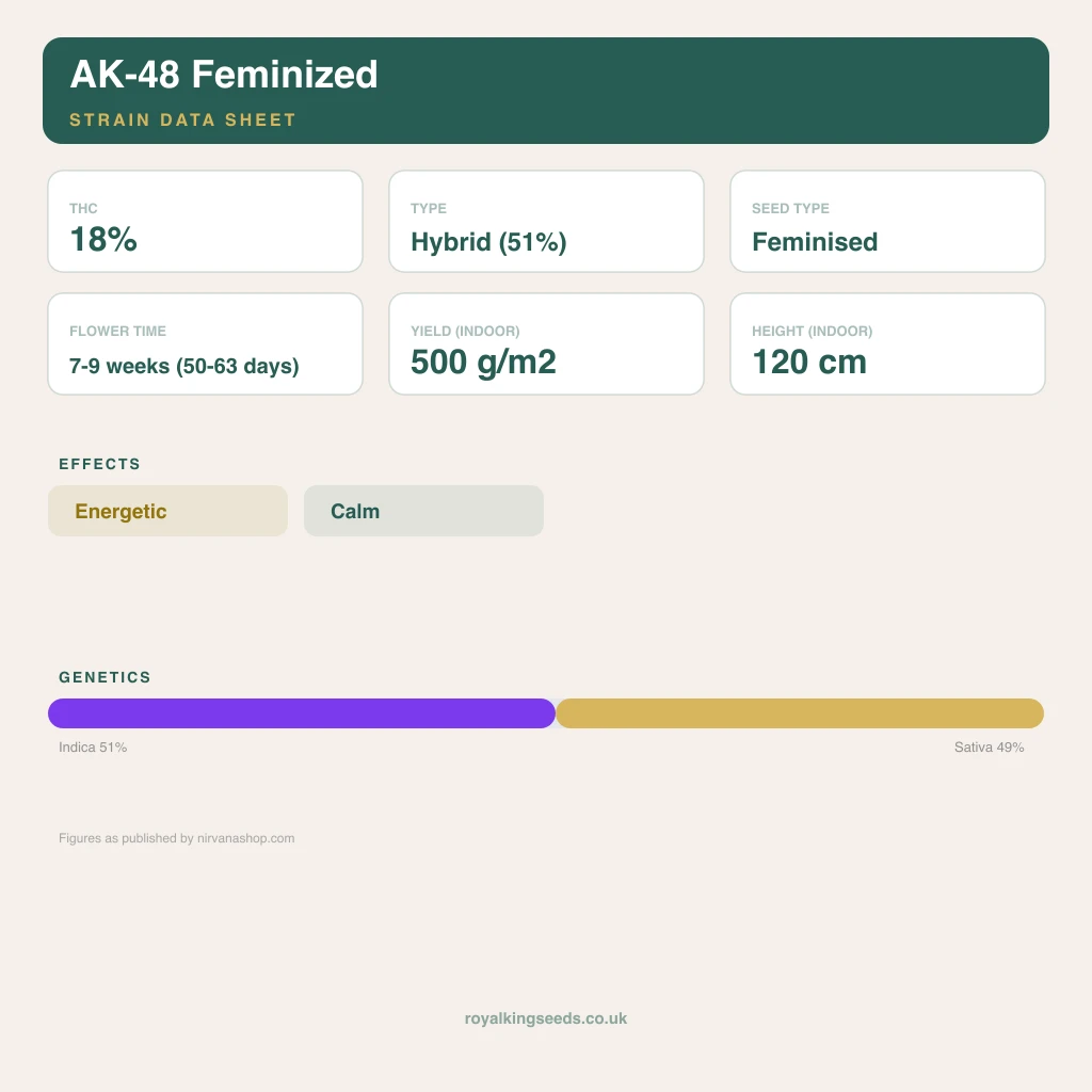 AK-48 51% indica / 49% sativa flower with visible trichomes