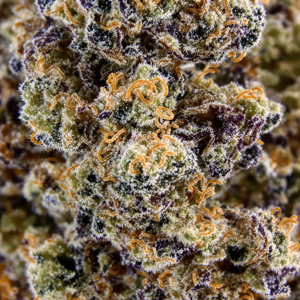 Alien Bubba cannabis bud close-up showing dense purple-tinged calyxes