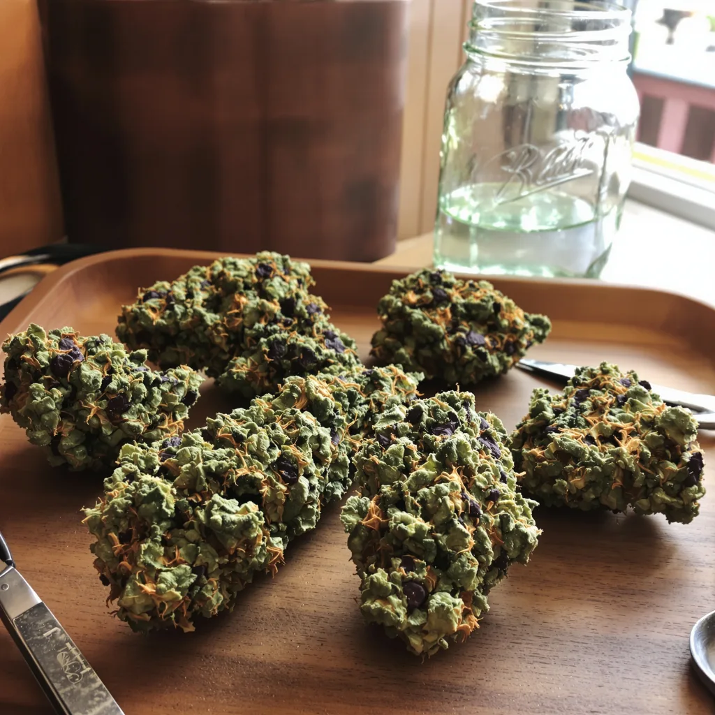 Alien Gorilla Glue 74% indica / 26% sativa flower with visible trichomes