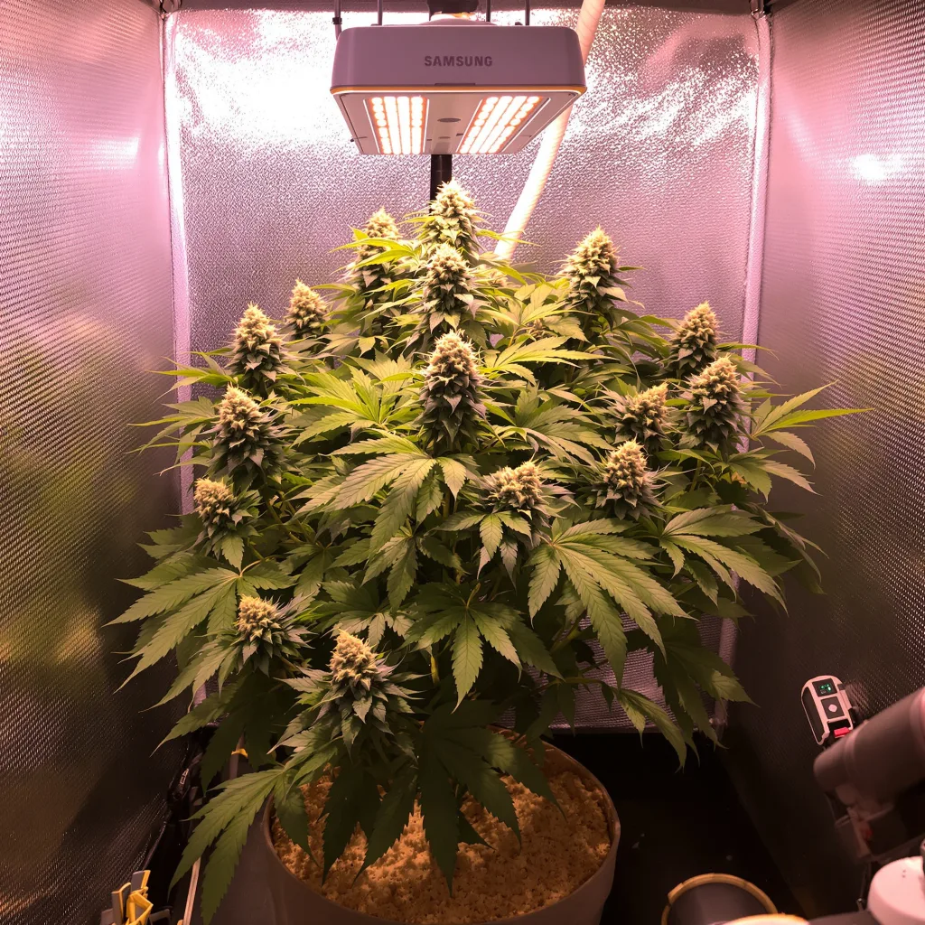 Alien Gorilla Glue 74% indica / 26% sativa flower with visible trichomes