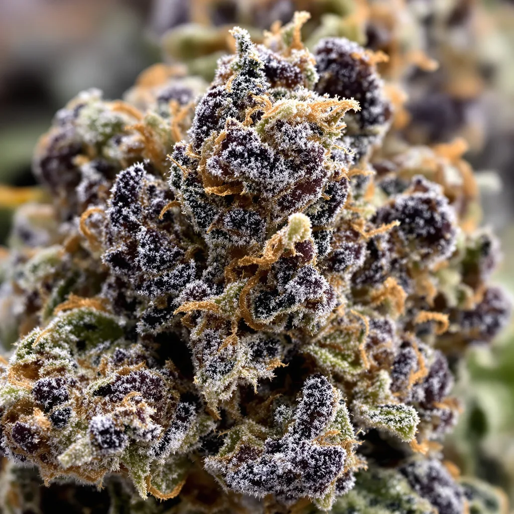 Alien Gorilla Glue cannabis bud close-up showing dense purple-tinged calyxes