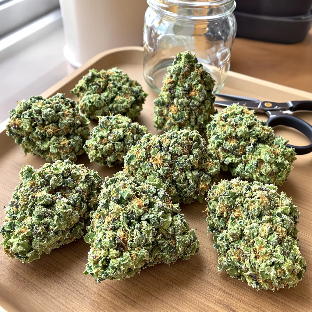 Alien Kush 52% indica / 48% sativa flower with visible trichomes