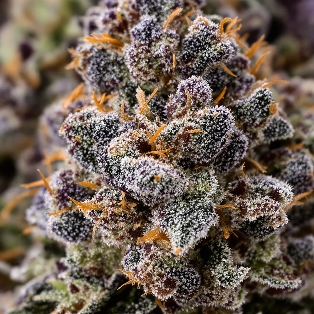 Alien Rift cannabis bud close-up showing dense purple-tinged calyxes