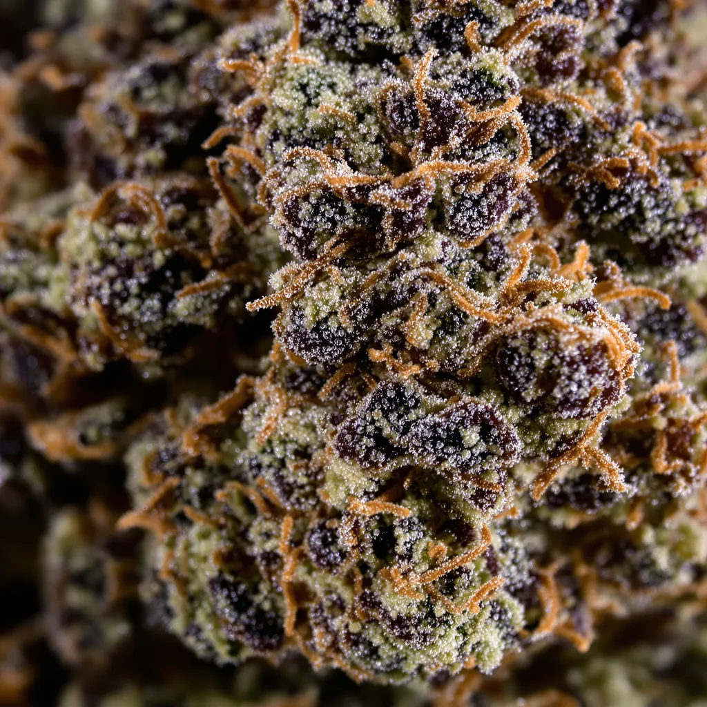 Alien Rift cannabis bud close-up showing dense purple-tinged calyxes