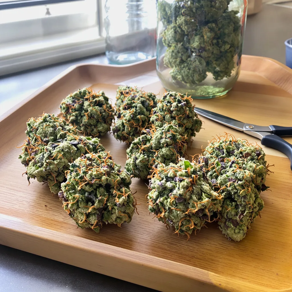 Alien Rock Candy 41% indica / 59% sativa flower with visible trichomes