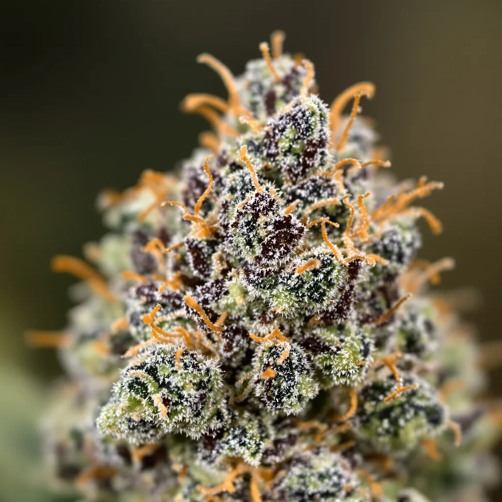 Alpine Star cannabis bud close-up showing dense purple-tinged calyxes
