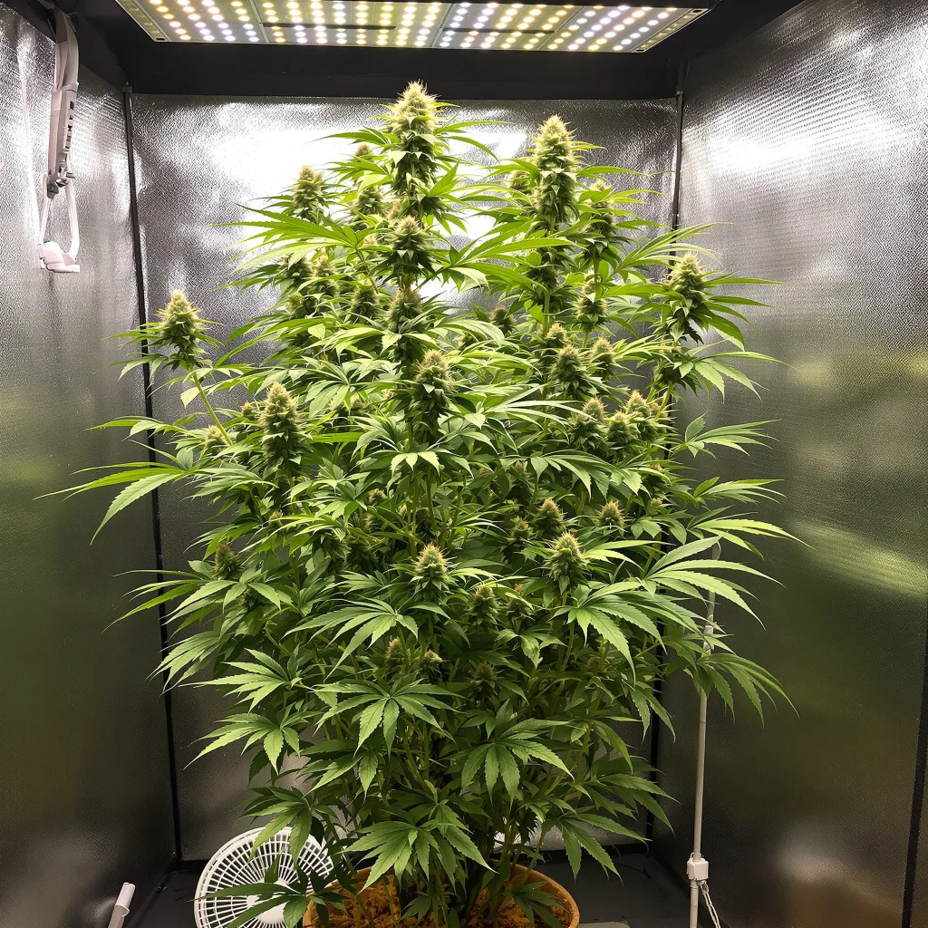 Ambrosia 16% indica / 84% sativa flower with visible trichomes