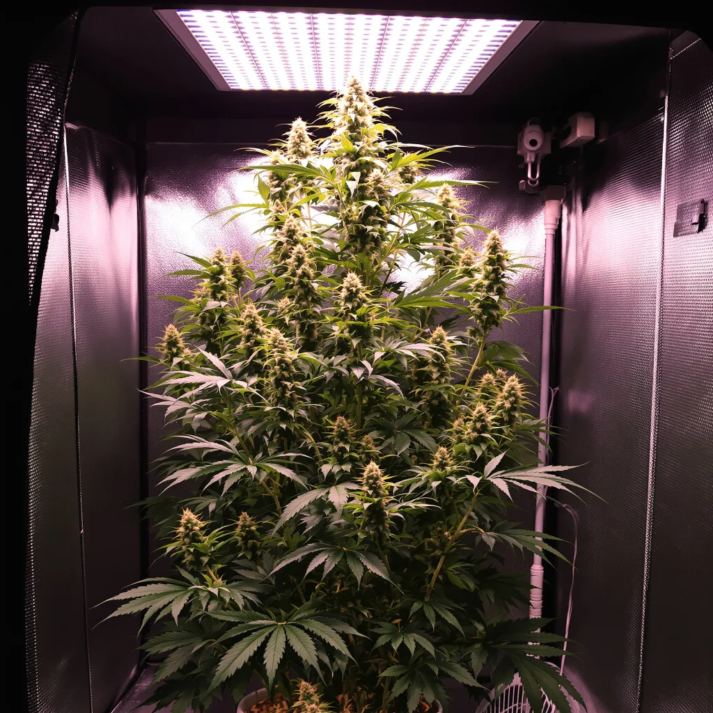 American Haze 16% indica / 84% sativa flower with visible trichomes
