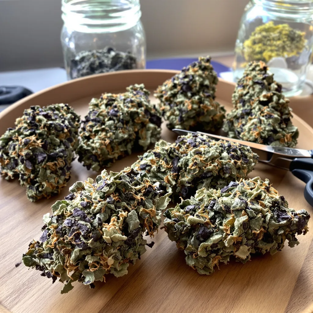 American Kush 76% indica / 24% sativa flower with visible trichomes