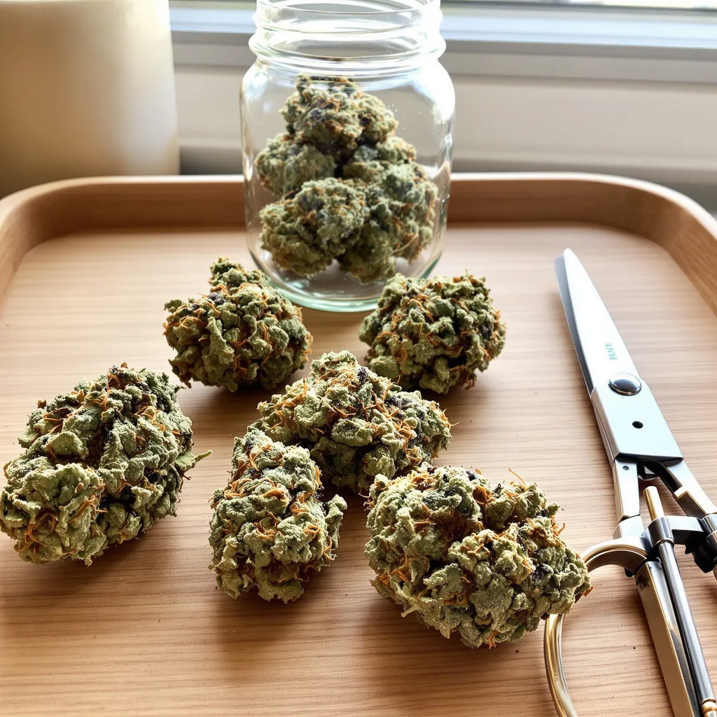 Amethyst 51% indica / 49% sativa flower with visible trichomes