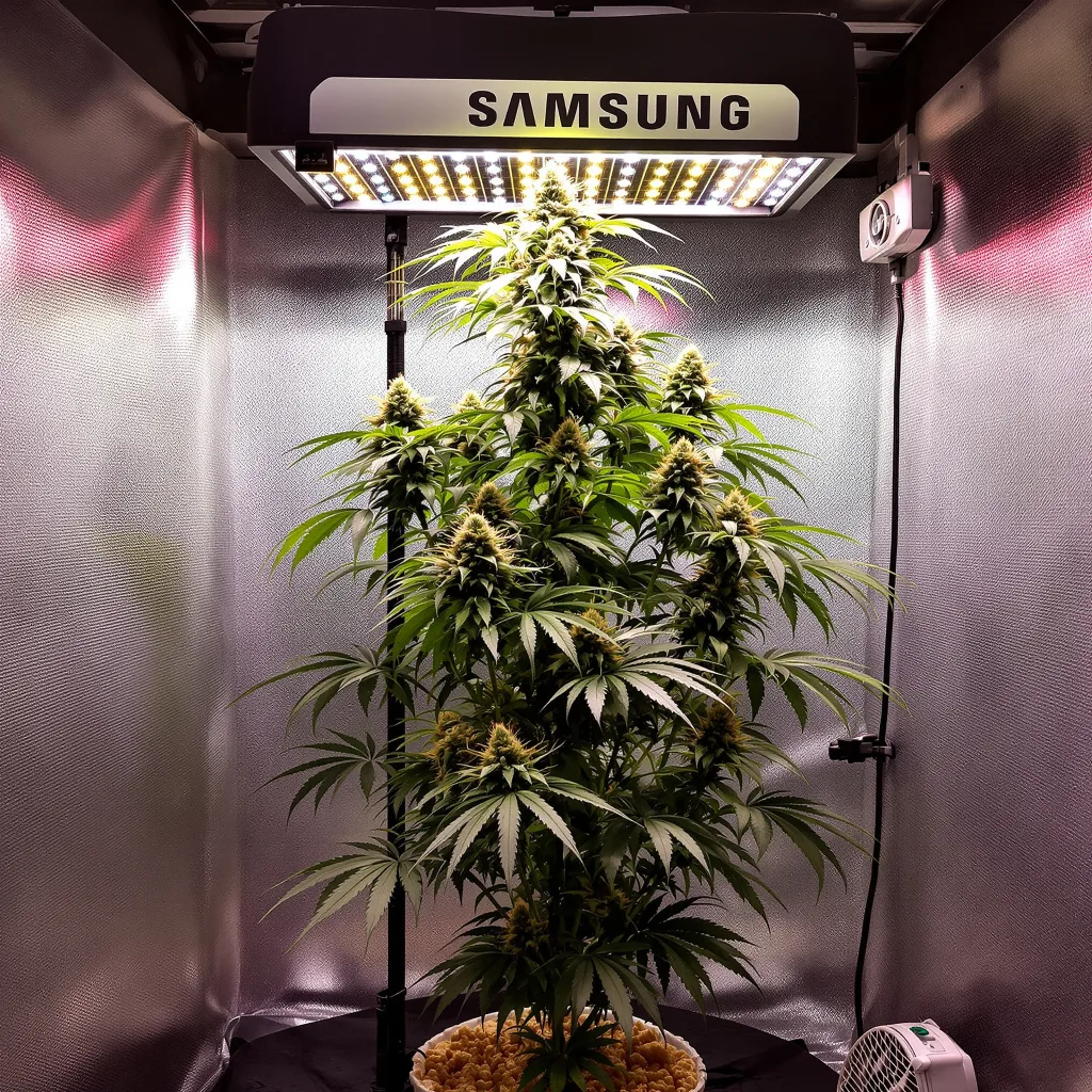 Amnesia 16% indica / 84% sativa flower with visible trichomes
