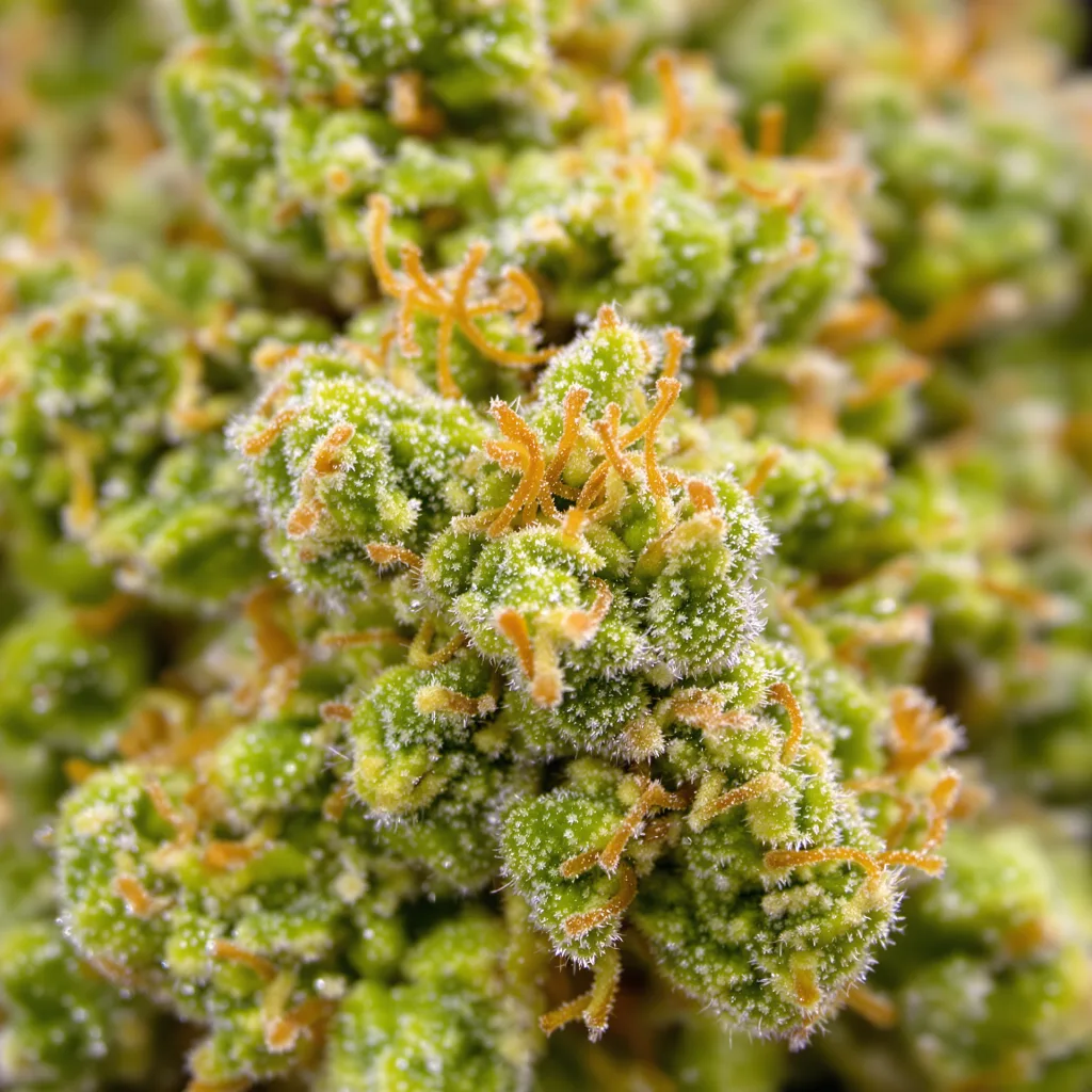 Amnesia cannabis bud close-up showing lime-green airy structure