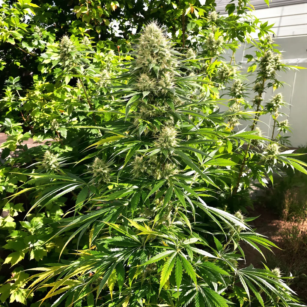 Amnesia 16% indica / 84% sativa flower with visible trichomes