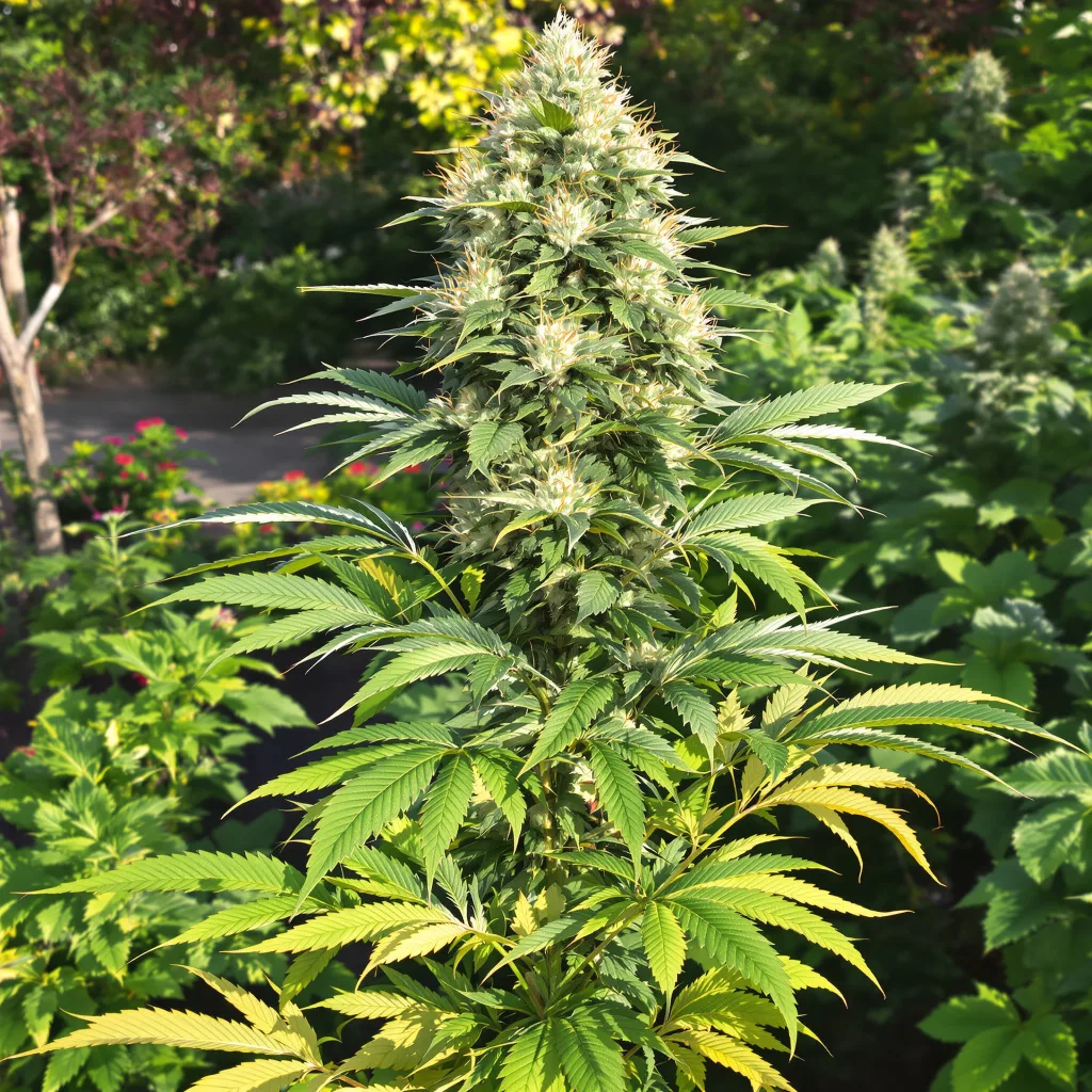Amsterdam 62% indica / 38% sativa flower with visible trichomes