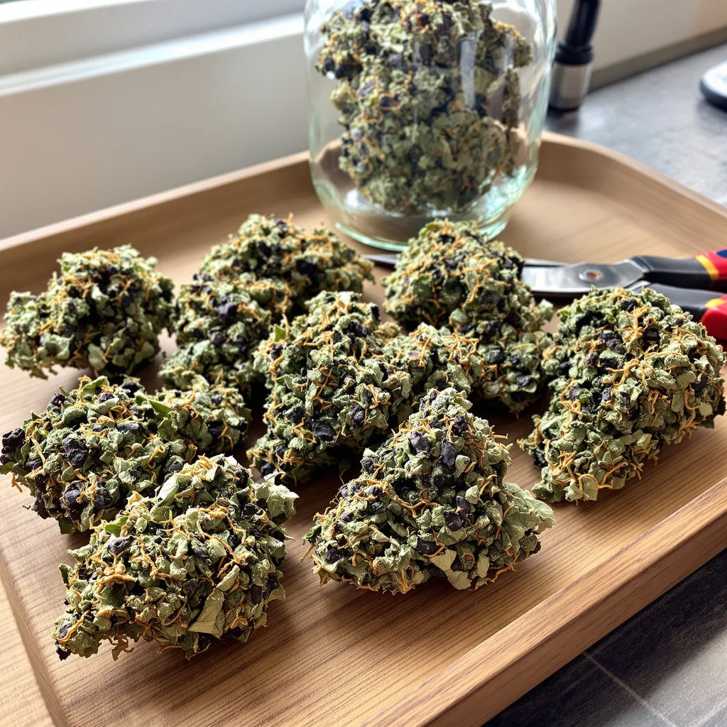Ancient OG 77% indica / 23% sativa flower with visible trichomes
