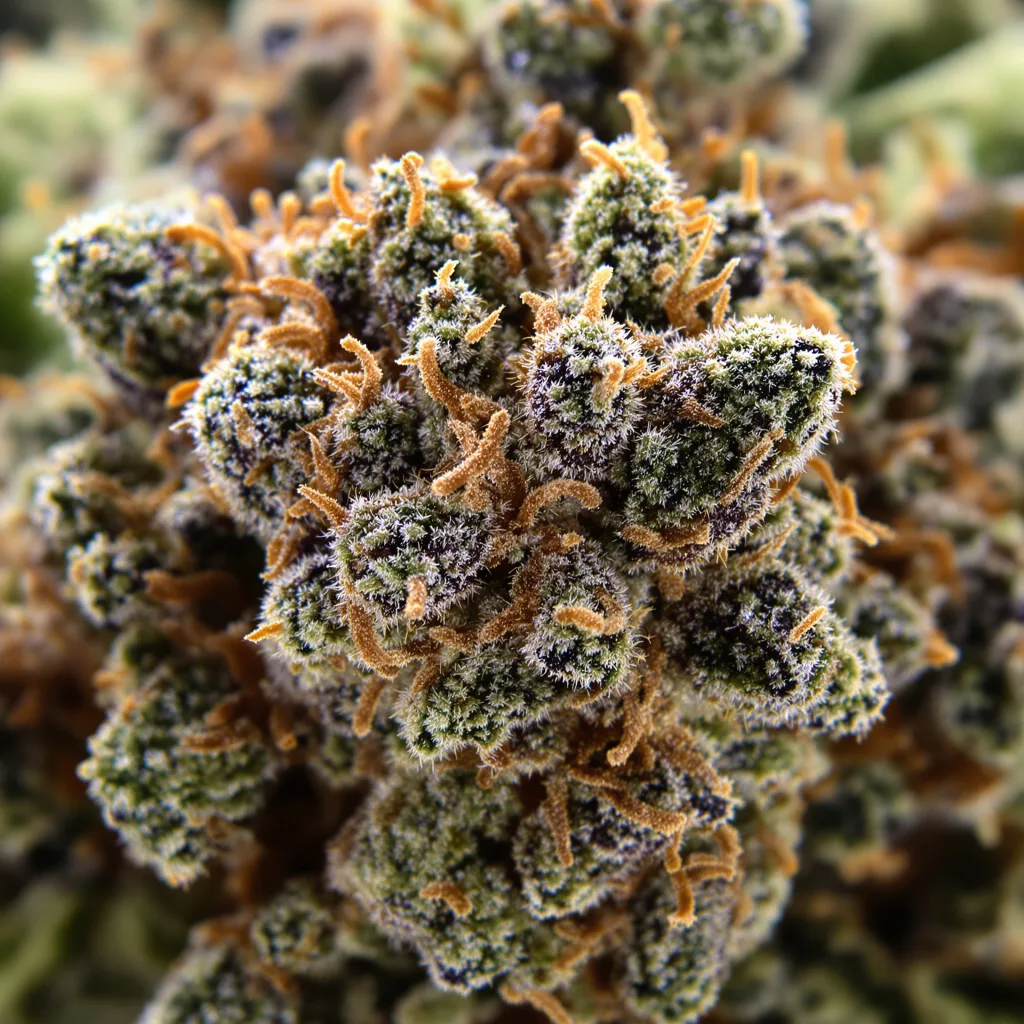 Anonymous OG cannabis bud close-up showing dense purple-tinged calyxes