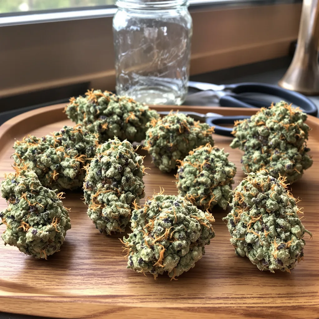 Apple Crisp 53% indica / 47% sativa flower with visible trichomes