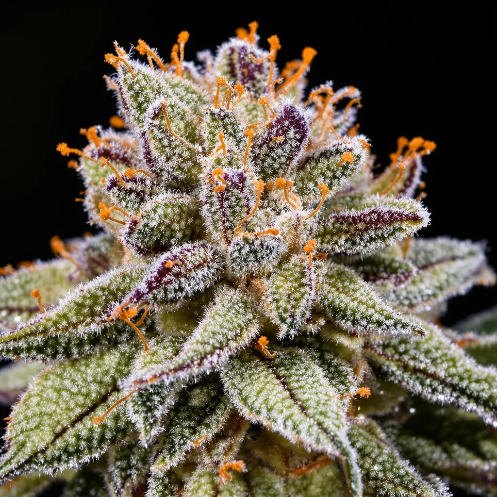 Apple Mintz cannabis bud close-up showing open-bud structure with orange pistils