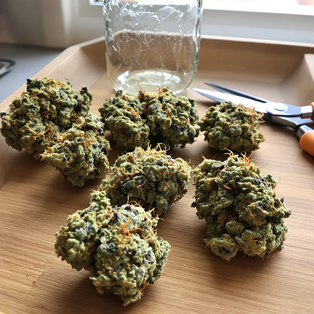 Apple Pie 56% indica / 44% sativa flower with visible trichomes